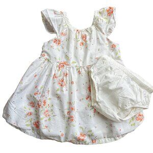 Baby Girl Floral Dress with Bloomers 6 Months White Cotton Sleeveless Summer